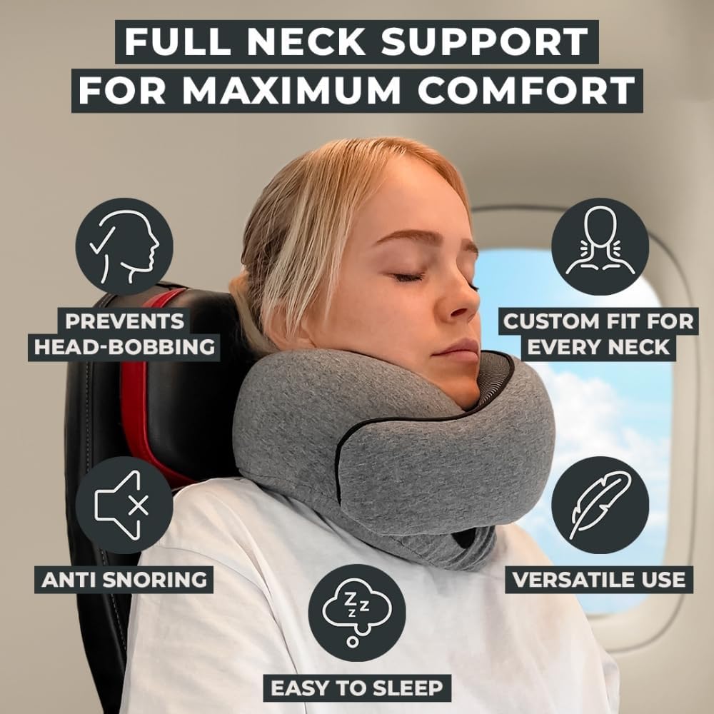 Neck travel pillow memory foam neck pillow for comfort on airplane compact and ergonomic design for travel, car rides, and home use ideal for adults and kids. - view 2