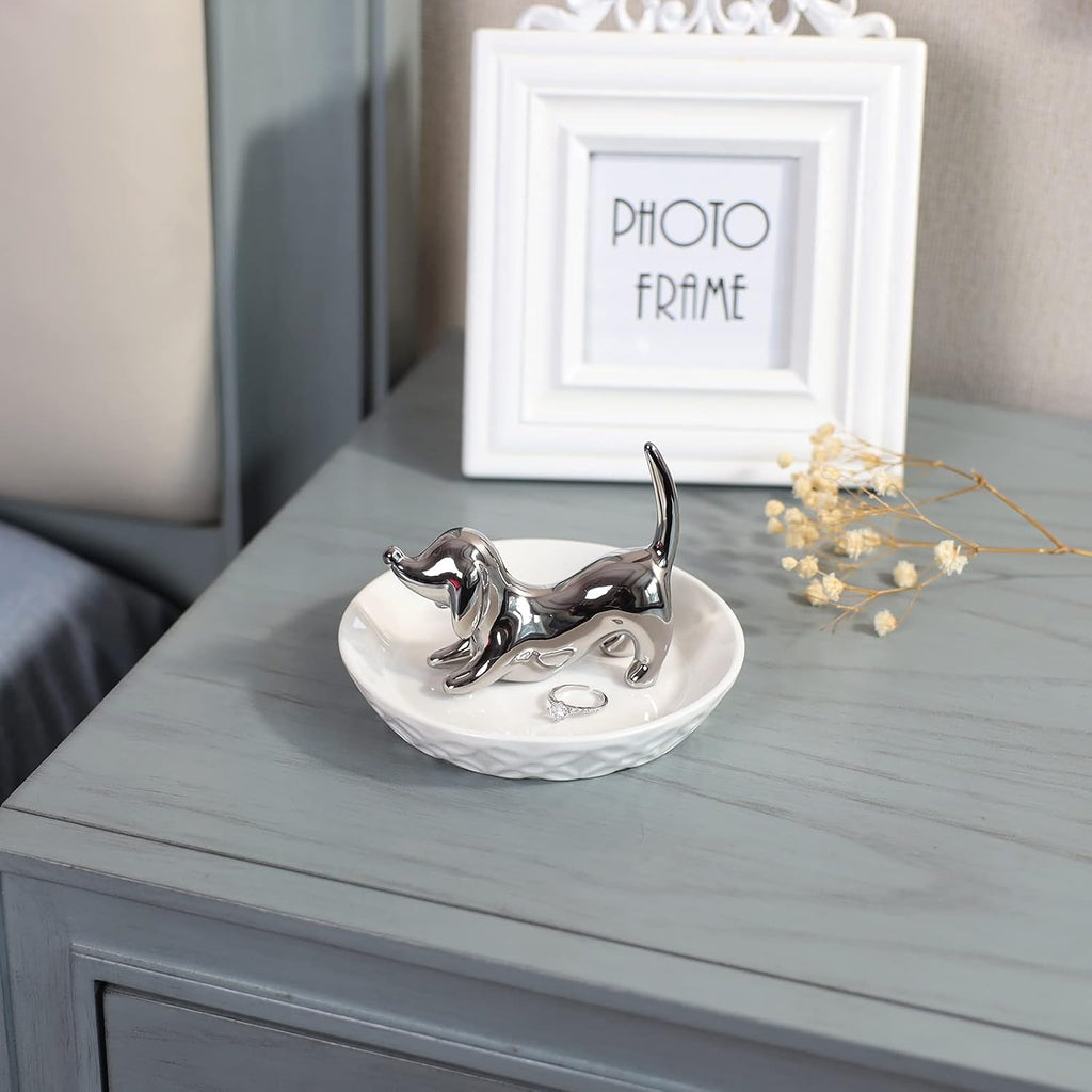 Dog ring holder, ceramic silver jewelry holder, mother's day gifts for dog mom gifts for women Christmas, Valentines - view 2