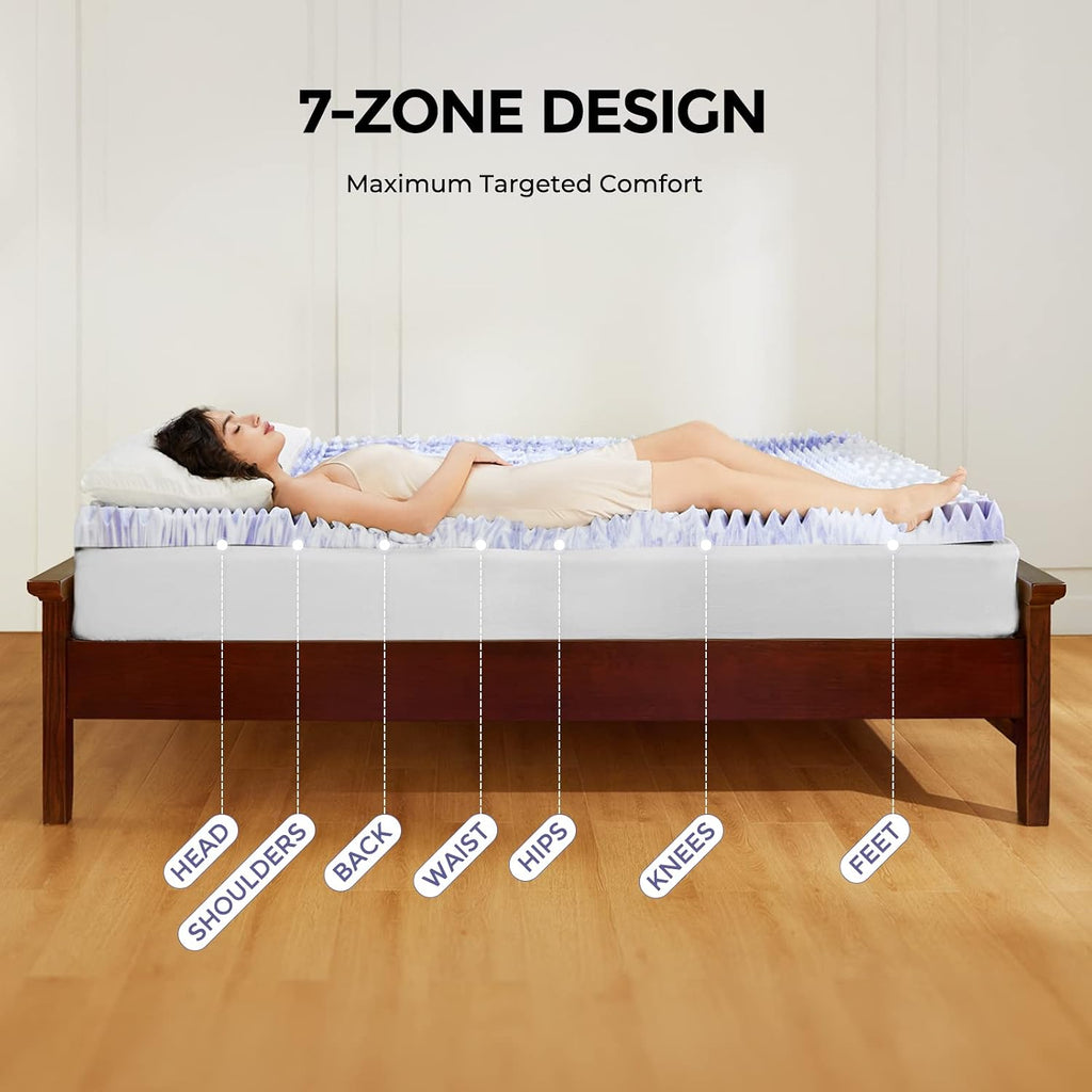 Twin XL mattress topper, 3 inch mattress topper twin XL 7-zone memory foam pressure relief soft mattress pad, made with CertiPUR-US certified foam, Oeko-Tex certified - view 2