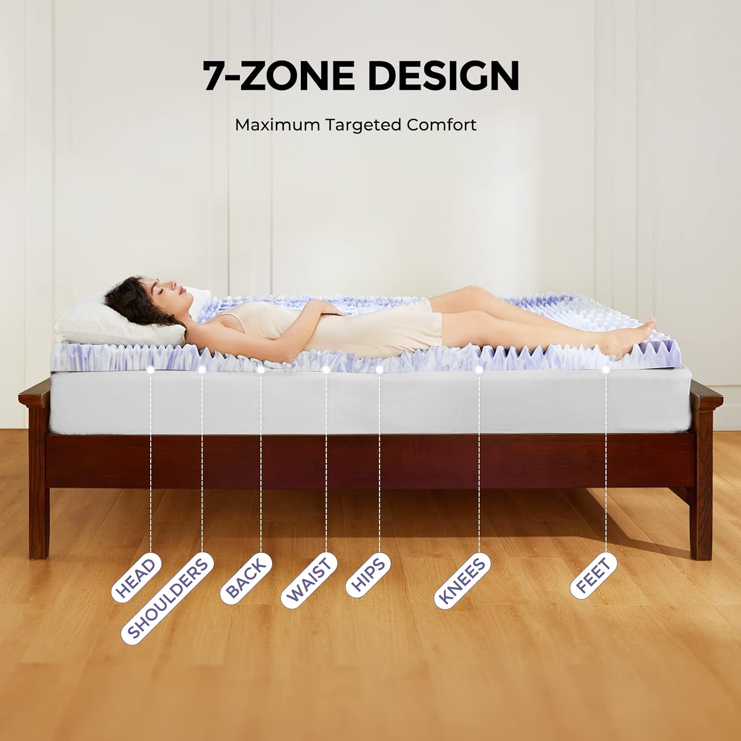 Twin XL mattress topper, 3 inch mattress topper twin XL 7-zone memory foam pressure relief soft mattress pad, made with CertiPUR-US certified foam, Oeko-Tex certified - view 2