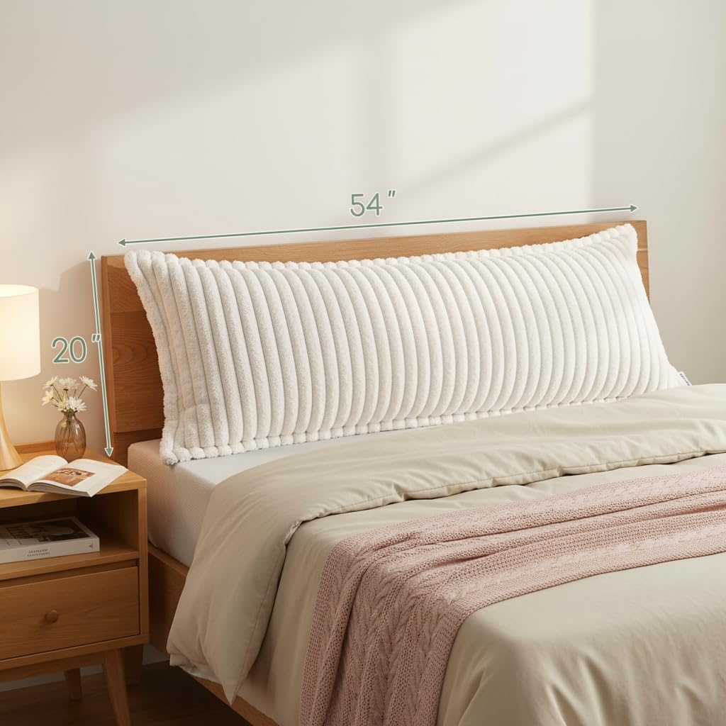Luxurious Faux Fur Full Body Pillow for Adults,Shredded Memory Foam Body Pillows for Side Sleeper & Pregnancy, 20x54 Inch Fluffy Long Bed Pillow for Back Pain Relief, Removable Cover - view 2