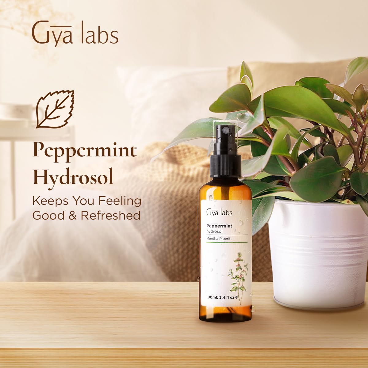 Peppermint Hydrosol - 3.4 Fl Oz - Hydrating Face & Body Mist for Skin Toner & Hair Refresher - As Pillow, Room & Linen Spray for Fresh Scent - view 3