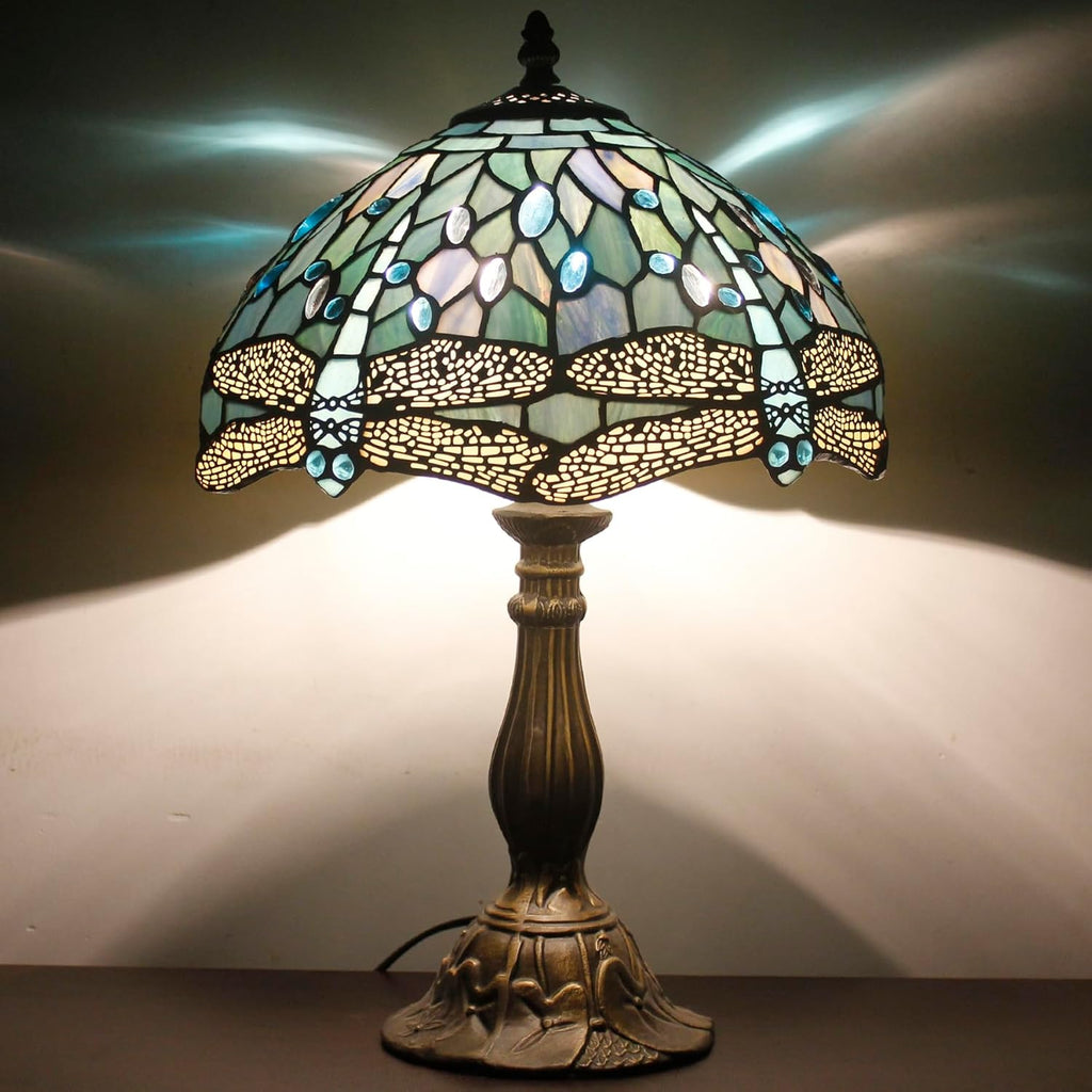 Tiffany Lamp Sea Blue Stained Glass Table Lamp 18 Inch Dragonfly | 12X12X18 Inches Desk Reading Light S147 Series Style - view 2