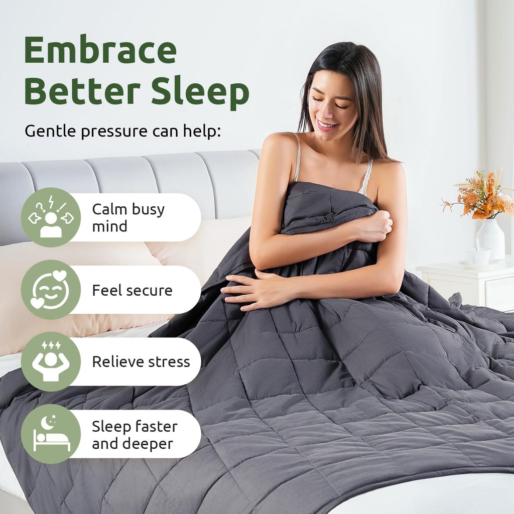 Cotton Weighted Blanket for Adults, Queen Size 60"x80" 15 lbs | Cooling, Breathable and Soft; Filled with Glass Beads; Washable; Heavy Throw for Calming, Sleep and Nap; Dark Grey - view 5