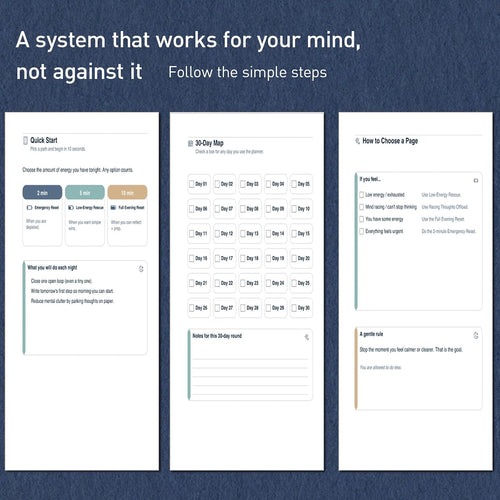 ADHD Evening Reset Planner (Undated) – 30-Day Night Routine Journal & Checklist, Calm Your Mind Before Bed, 2/5/10-Min Reset System, Brain Dump for Racing Thoughts, For Adults & Teens - view 2