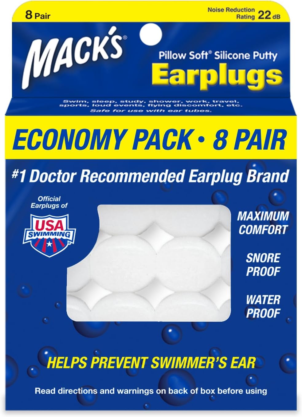 Pillow Soft Silicone Earplugs, 8 Pair - The Original Moldable Silicone Putty Ear Plugs for Sleeping, Snoring, Swimming, Travel, Concerts and Studying | Made in USA