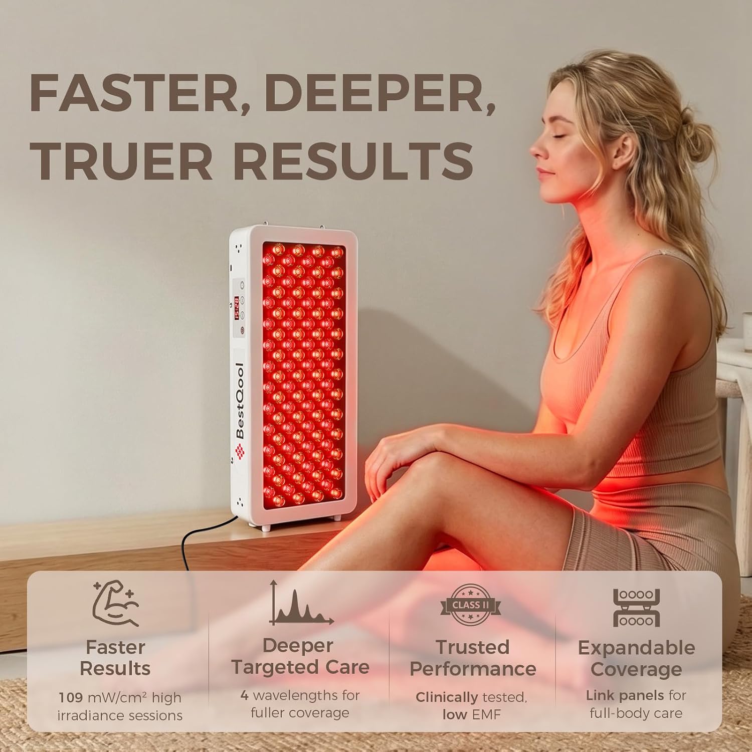 Red light therapy panel, 4 wavelengths infrared for body, 160W | 100 LEDs elite grade dual chip red and infrared light therapy, high power infrared light therapy lamp, modular design - view 2