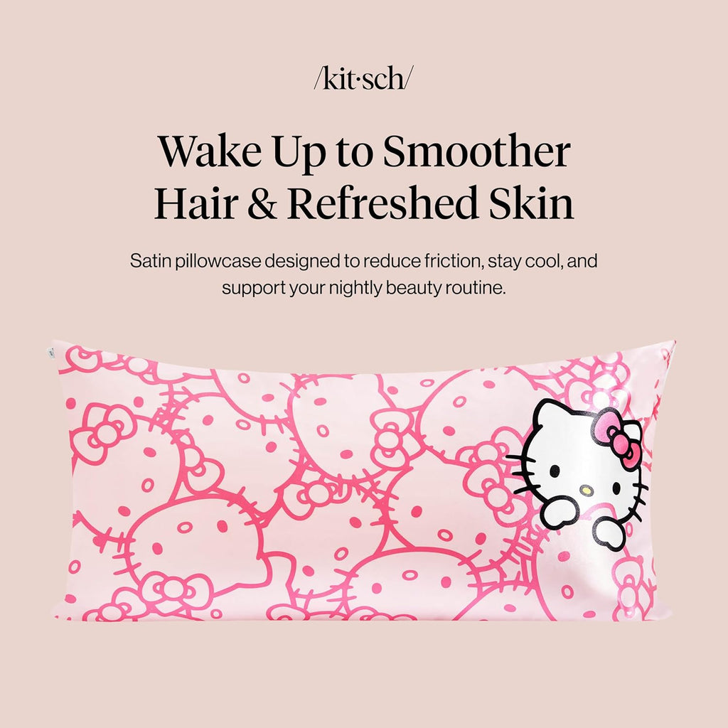 X Hello Kitty Satin Pillowcase - Size 19x36, Pink Kitty Faces | Softer Than Silk Pillow Cases, Smooth Cooling Satin Pillow Case Perfect for Toddlers, Wrinkle-Free, and Machine Washable - view 2