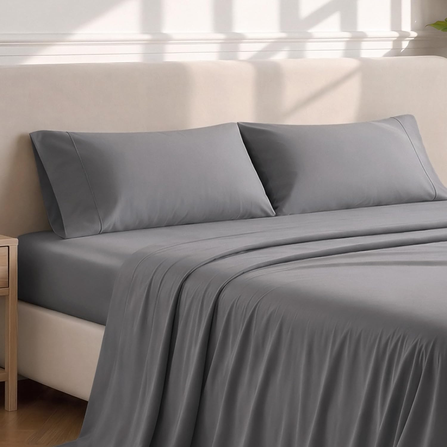 Microfiber pillow cases - Standard/Queen size set of 2 cooling pillow cases double brushed grey pack easy care (Standard pillow case 2, Grey) - view 2