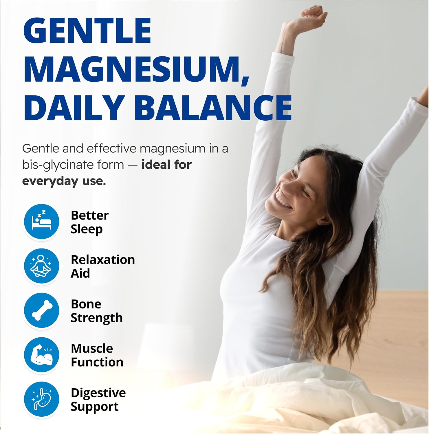 Magnesium bisglycinate 200mg gentle 60 veg caps, 60-day supply, chelated magnesium supplement for bone & muscle support, easy to digest, promote relaxation & comfort, vegan, non-GMO, no sugar - view 2