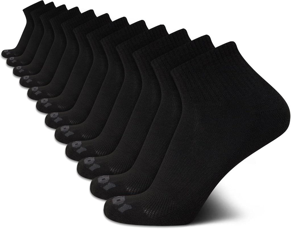 Mens Quarter Socks 12 Pack Cushioned Athletic Ankle Socks | Moisture-Wicking Breathable Comfort, Arch Support, Reinforced Heel and Toe, Soft Stretch Fit for Sports, Running and Gym