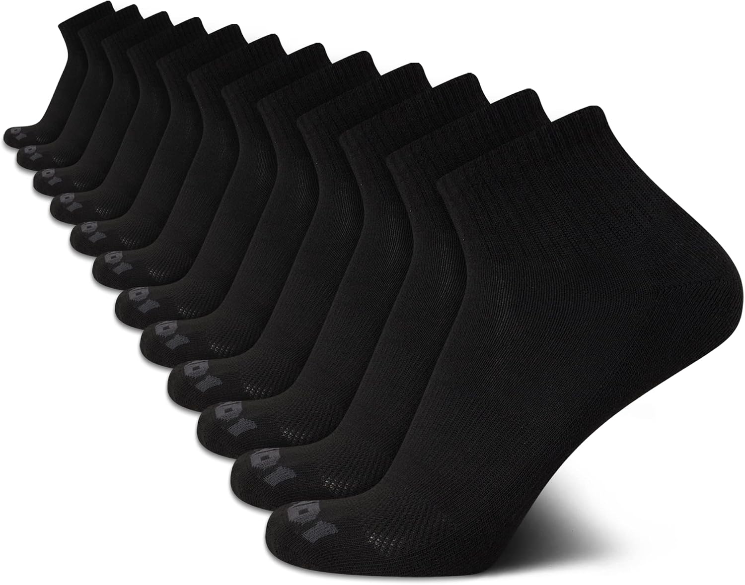 Mens Quarter Socks 12 Pack Cushioned Athletic Ankle Socks | Moisture-Wicking Breathable Comfort, Arch Support, Reinforced Heel and Toe, Soft Stretch Fit for Sports, Running and Gym