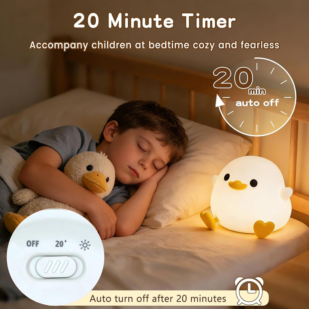 Night light, squishy silicone bedside light for baby nursery | BPA-free silicone, dimmable, 20min timer, rechargeable touch light, cute ducky lamp, boys girls room decor, gift for kids - view 3