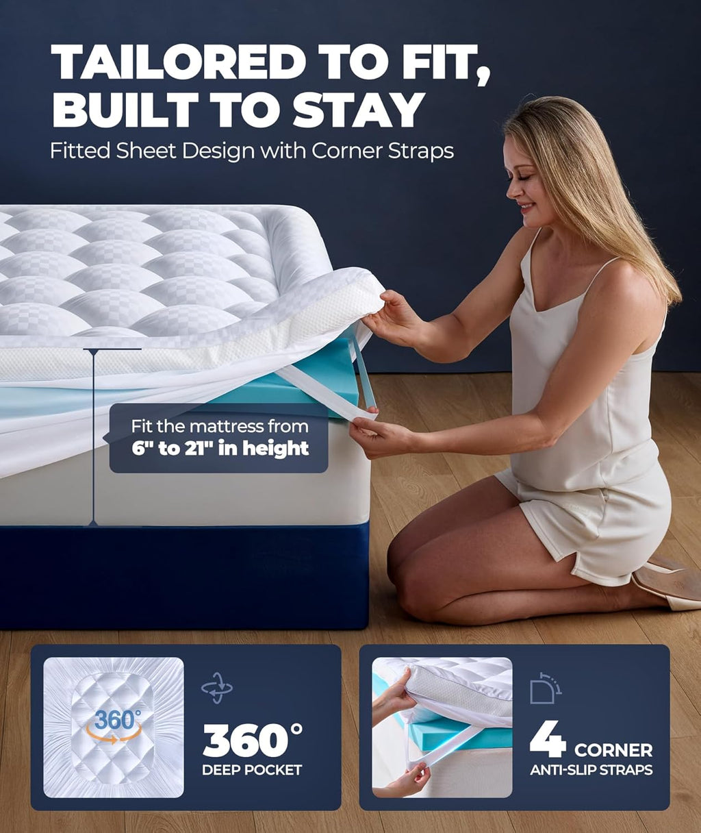 5 inch mega support memory foam queen mattress topper for pressure relief, dual layer 2.5" pillow top mattress topper queen plus 2.5" cooling gel infused memory foam mattress pad - view 7
