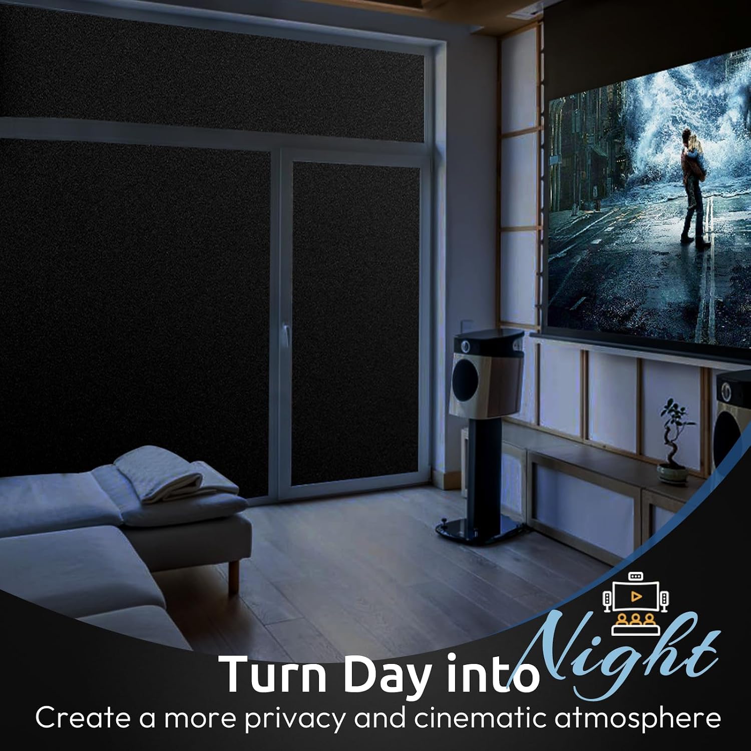 Blackout window film room darkening light blocking 17.5" x 78.7" | removable static cling without glue, tint & privacy film for window inside, day & night sleep for home garage bedroom house - view 3
