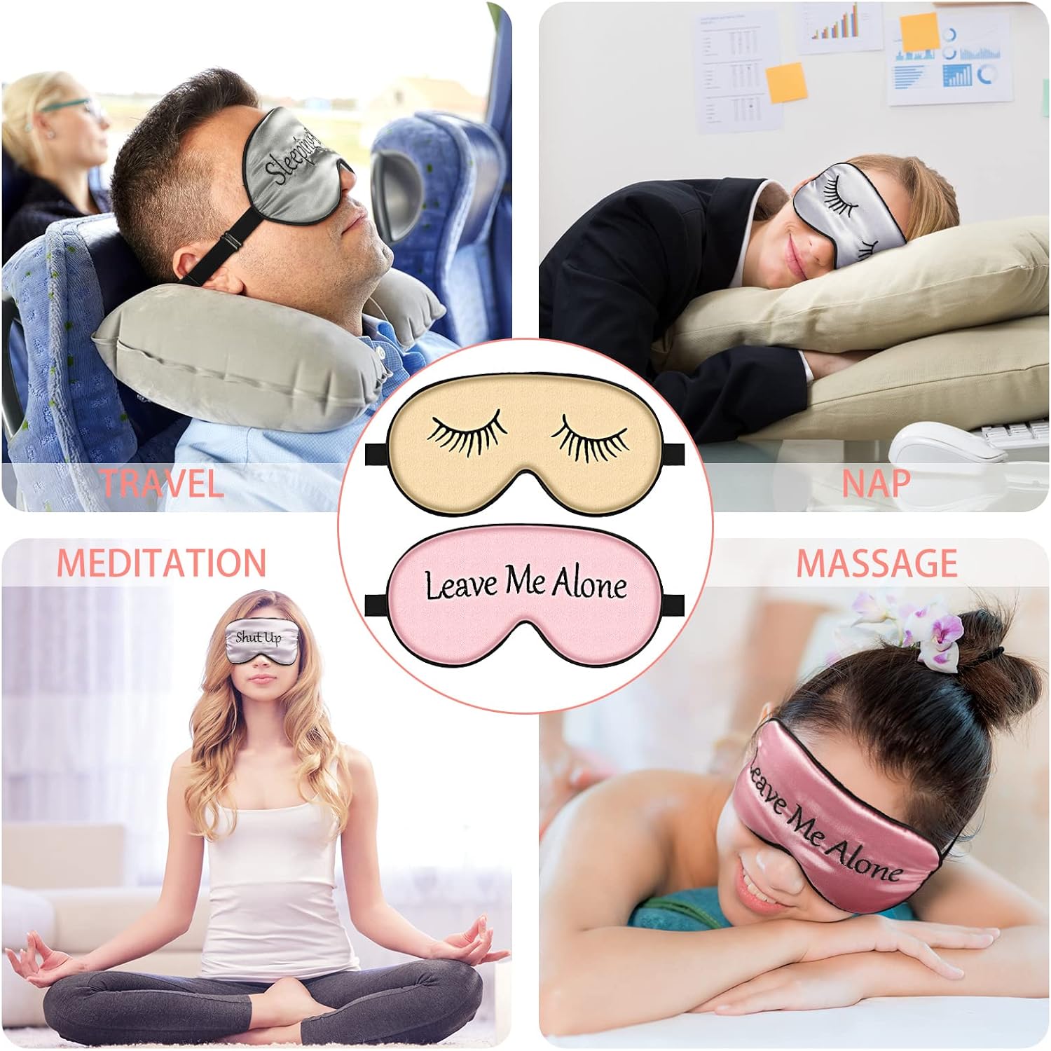 8 Pack Silk Funny Sleep Masks for Women Silky Eye Mask with Adjustable Strap Soft Cute Blackout Blindfold Eye Cover for Women Men Full Night's Sleep, Travel, Nap, Meditation(Elegant Colors) - view 4