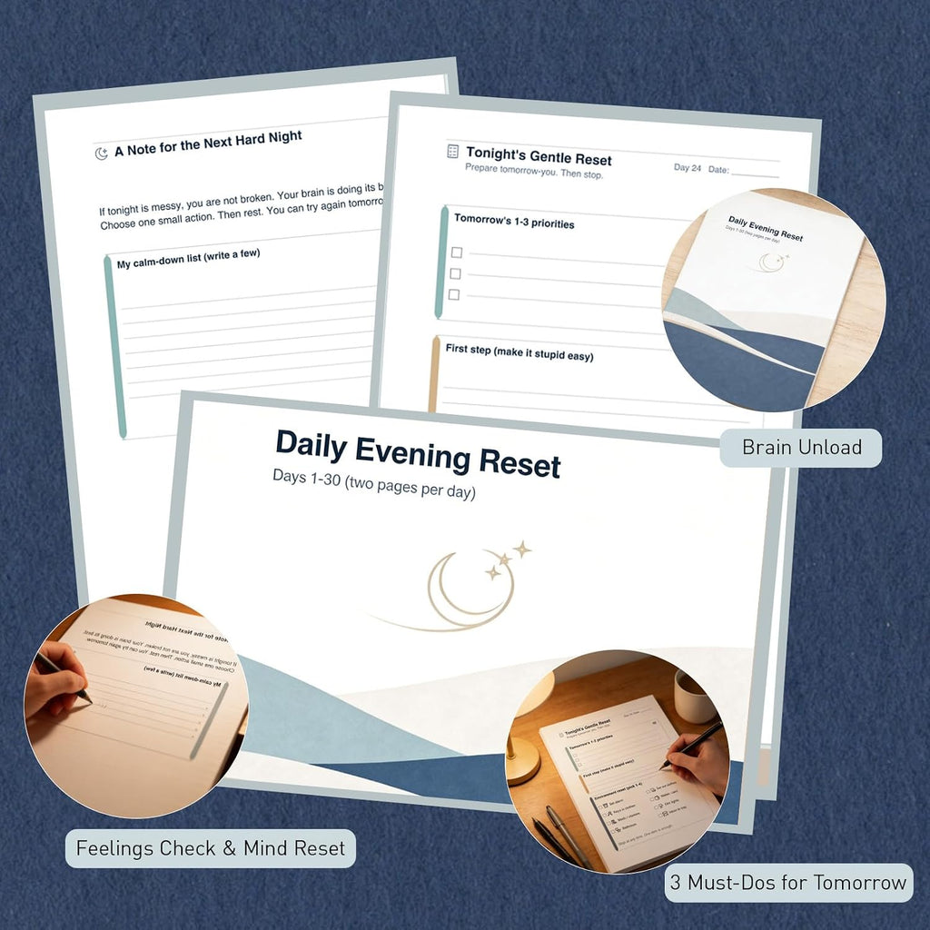 ADHD Evening Reset Planner (Undated) – 30-Day Night Routine Journal & Checklist, Calm Your Mind Before Bed, 2/5/10-Min Reset System, Brain Dump for Racing Thoughts, For Adults & Teens - view 3