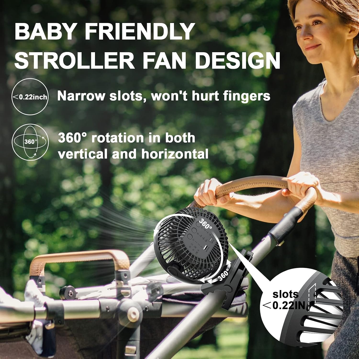 Portable fan with remote control & timer & LED lights, 60hrs 12000mAh USB rechargeable battery, clamp/hanging/stand up, small clip on fan for baby stroller, bed, desk, camping tent, travel - view 6