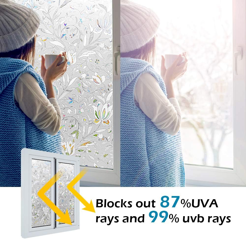 Window privacy film, frosted removable glass covering for bathroom, opaque static cling heat control door sticker for home office living room, non-adhesive matte white (17.5" x 78.7") - view 4