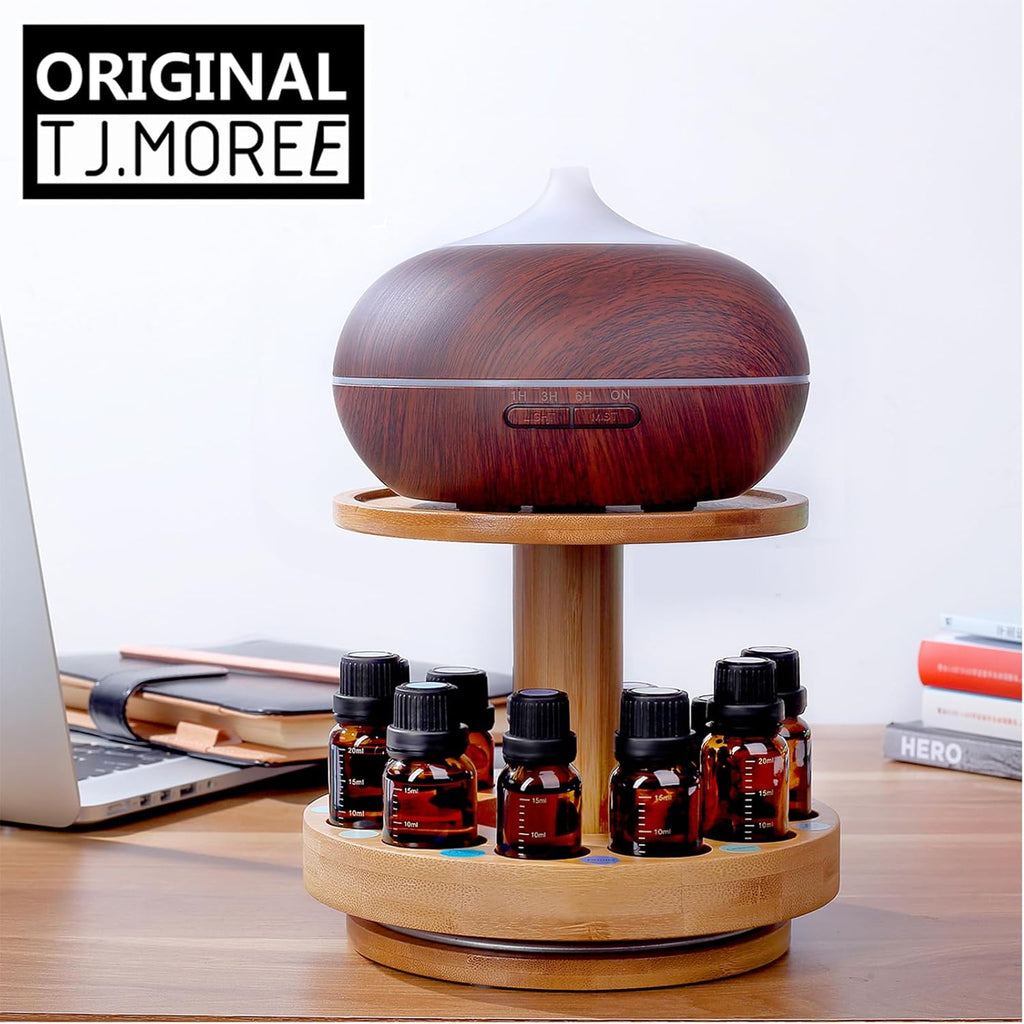 Bamboo Essential Oil Organizer 2-Tier Carousel Holder | Bamboo Material, Fits 5 ml to 30 ml Essential Oil Bottles, Suitable for Home and Office Spaces - view 8