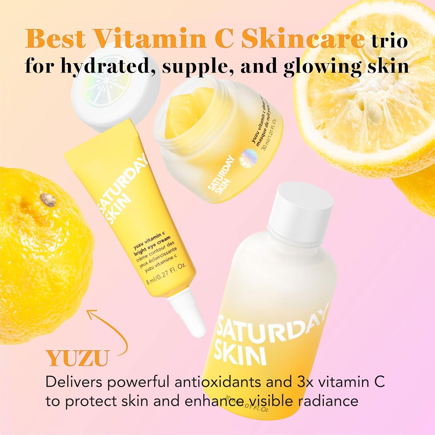 3-Piece Skin Care Set | Yuzu Vitamin C Sleep Mask & Yuzu Bright Toner & Eye Cream Korean Beauty Best Vitamin C Skincare Set - view 2
