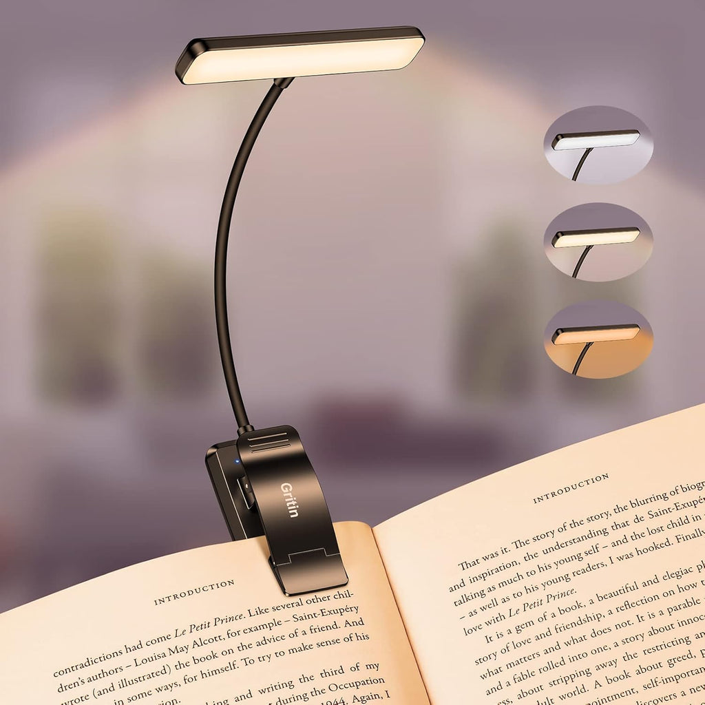 19 LED Rechargeable Book Light for Reading in Bed | Eye Caring 3 Color Temps,Stepless Dimming Brightness,Memory Function,90 Hrs Runtime Lightweight Clip on Light for Book Lovers