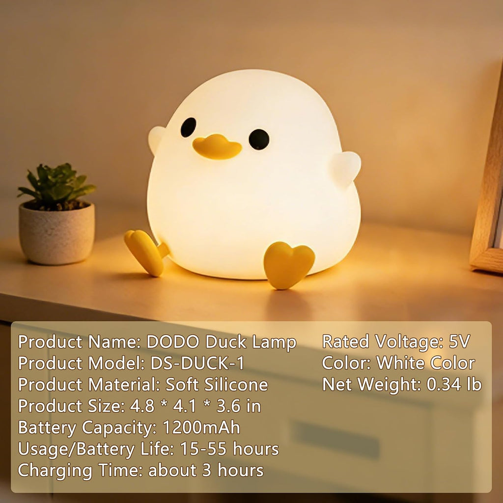 Night light, squishy silicone bedside light for baby nursery | BPA-free silicone, dimmable, 20min timer, rechargeable touch light, cute ducky lamp, boys girls room decor, gift for kids - view 7