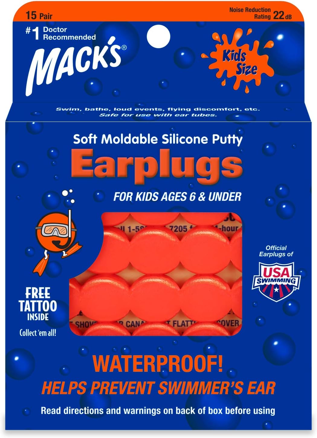 Soft Moldable Silicone Putty Ear Plugs – Kids Size, 15 Pair – Comfortable Small Earplugs for Swimming, Bathing, Travel, Loud Events and Flying | Made in USA