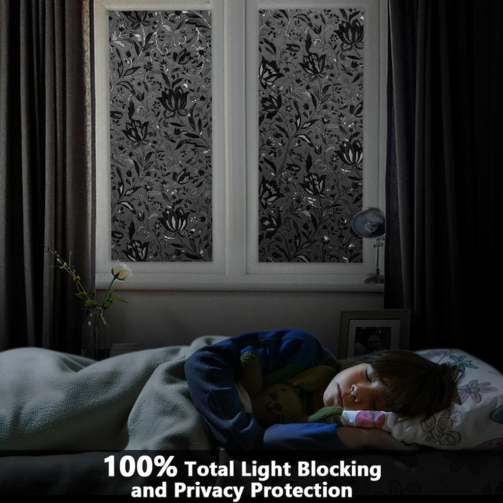 Blackout window film frosted privacy clings, 17.5" x 78.7" | blocks light & heat, removable static cling glass sticker, stained room darkening opaque cover day night privacy protection - view 2