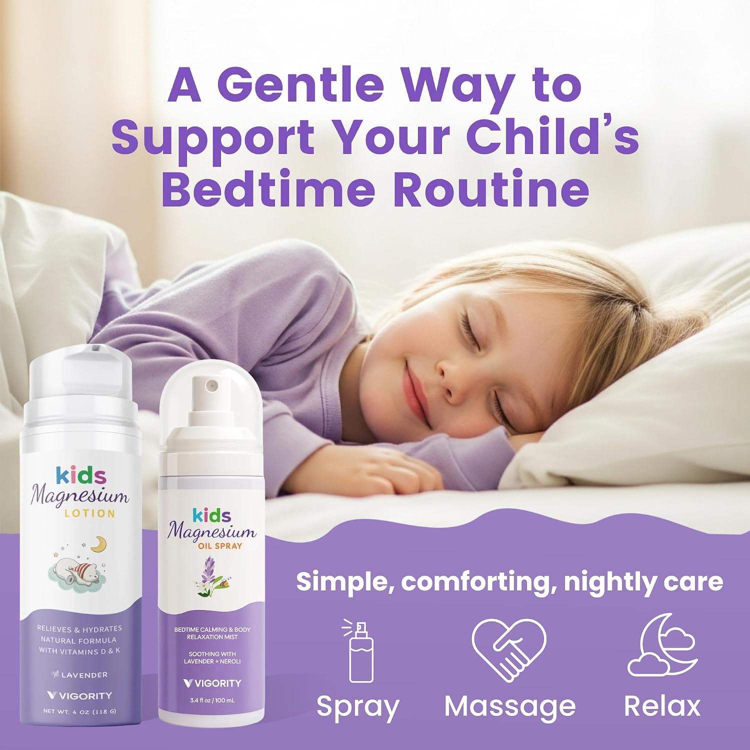 Kids magnesium lotion & magnesium sleep spray set - calming lavender magnesium oil spray for kids bedtime + soothing body lotion for nighttime legs & feet comfort, aromatherapy lavender & neroli - view 2