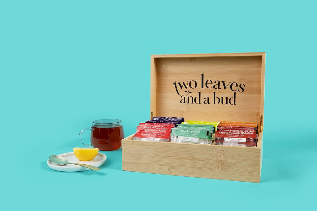 Organic Tea Sampler in 6-Slot Bamboo Presentation Box | Filled Gift Box with Tea Assortment of Green, Black, and Herbal Teas - view 4