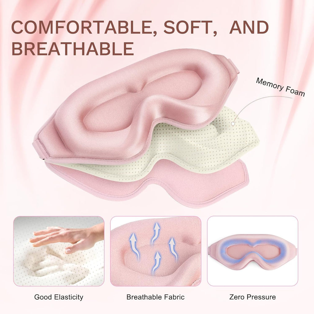 99% Fully Block Out Light Eye Sleep Mask, 3D Deep Contoured Eyes Cover Zero Pressure, Long Lash Extension Eyes Mask with Adjustable Straps for Sleeping Travel Home Nap Rest Women Men (Pink) - view 3