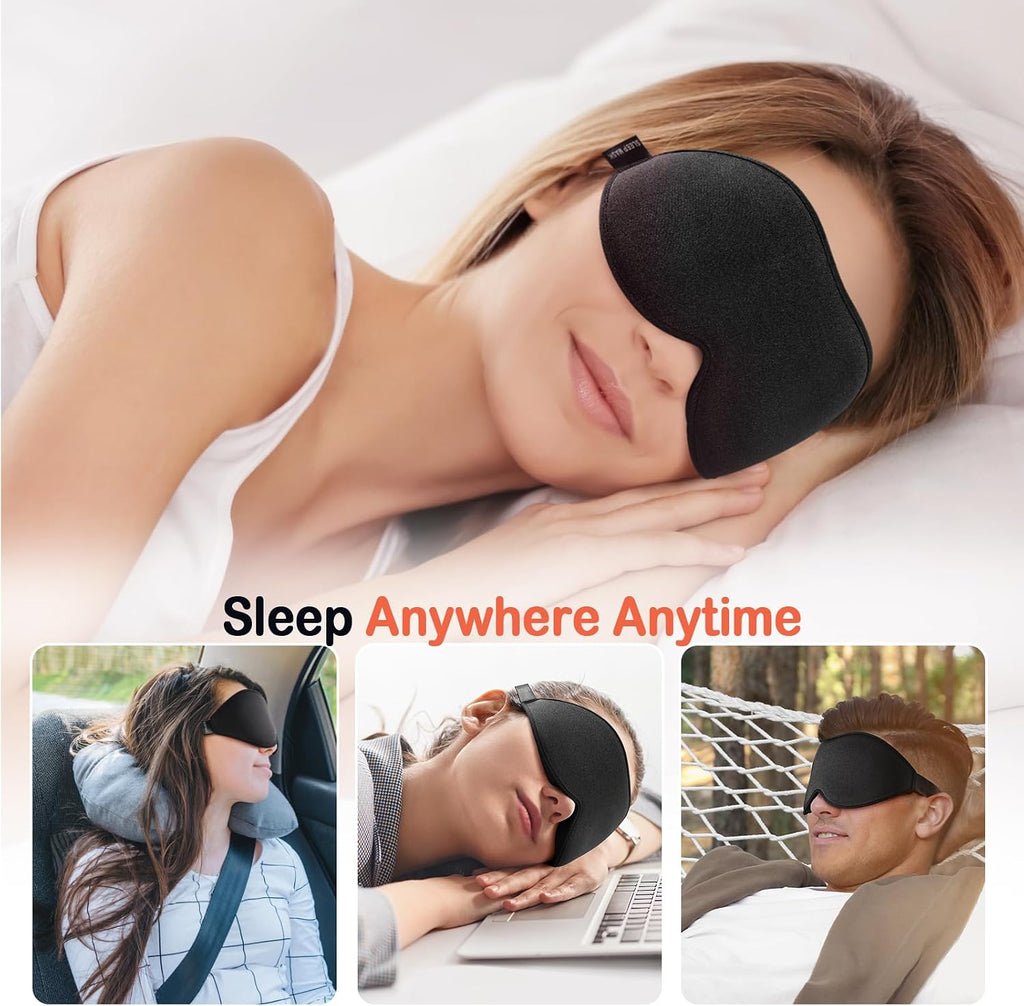 Sleep Mask for Side Sleeper Women Men, Eye Mask for Sleeping | Light Blocking 3D Contoured Sleeping Mask, Soft Breathable Sleep Eye Mask with Adjustable Elastic Strap for Travel, Black - view 7