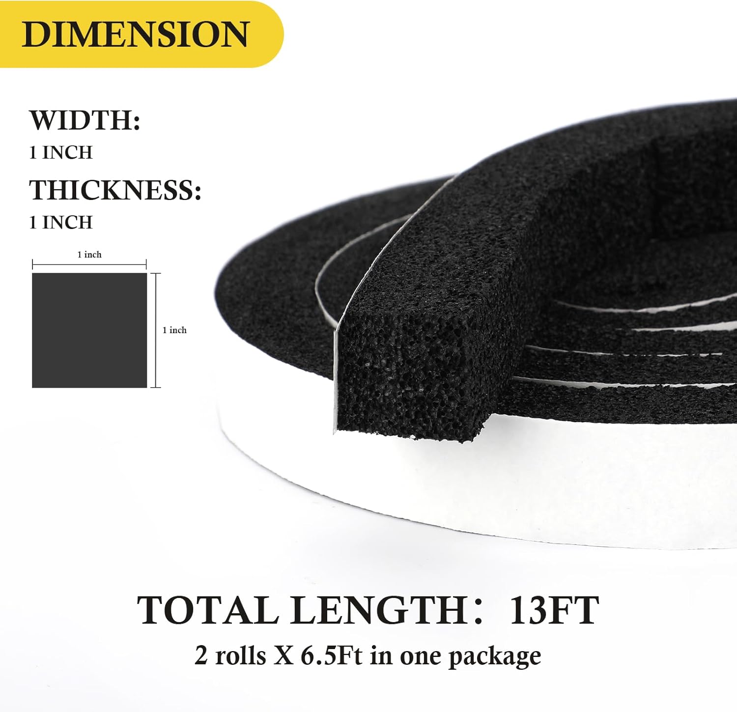 AC Window Seal Foam Tape, 1" x 1" Thick Foam Weather Strip, Black | High Resilience Foam Tape Seals Large Gaps Around Ac Windows and Doors, 6.5ft x 2 Rolls, Strong Adhesive, Install in Minutes - view 5
