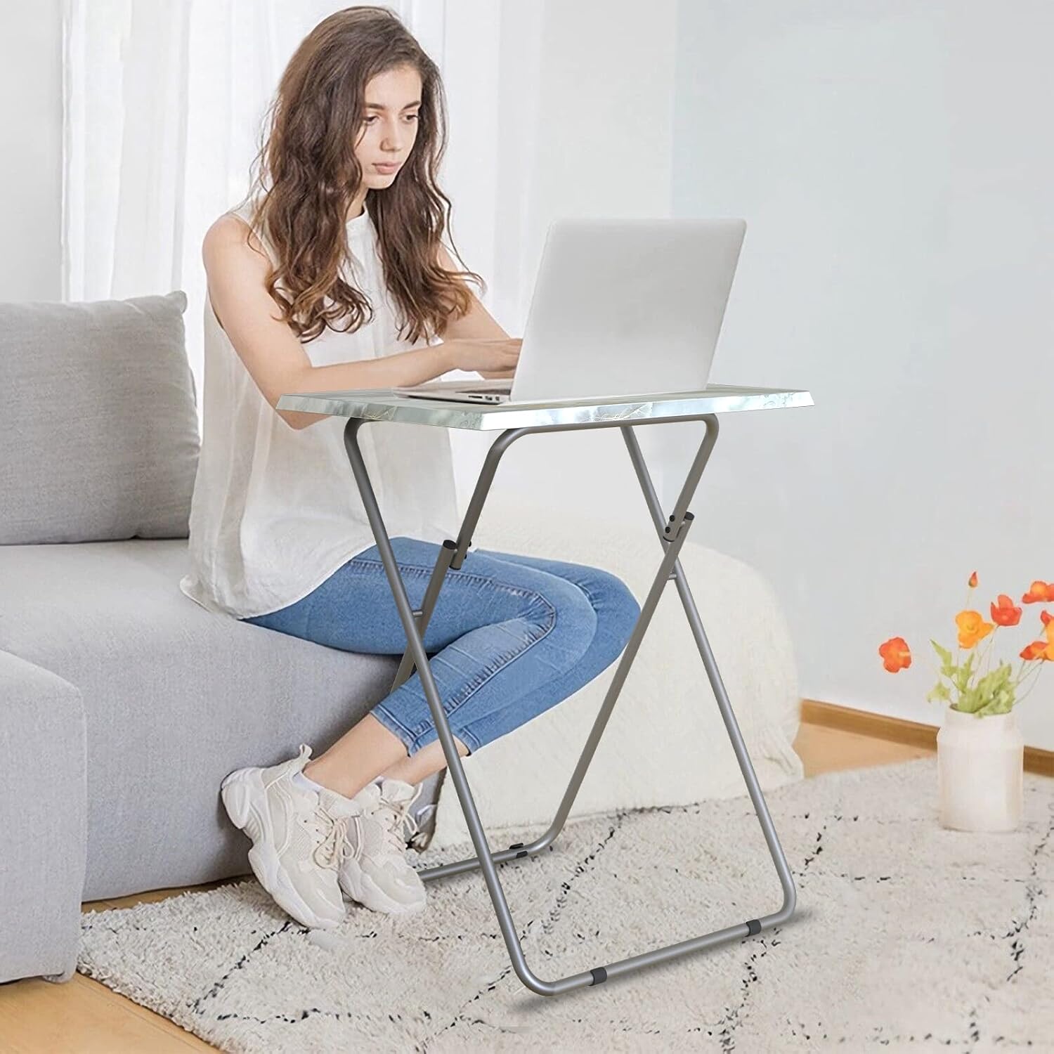 Portable folding TV tray dinner snack trays table with light weight, 15 x 18.9 x 26 in (smoky grey, 1pc) - view 6