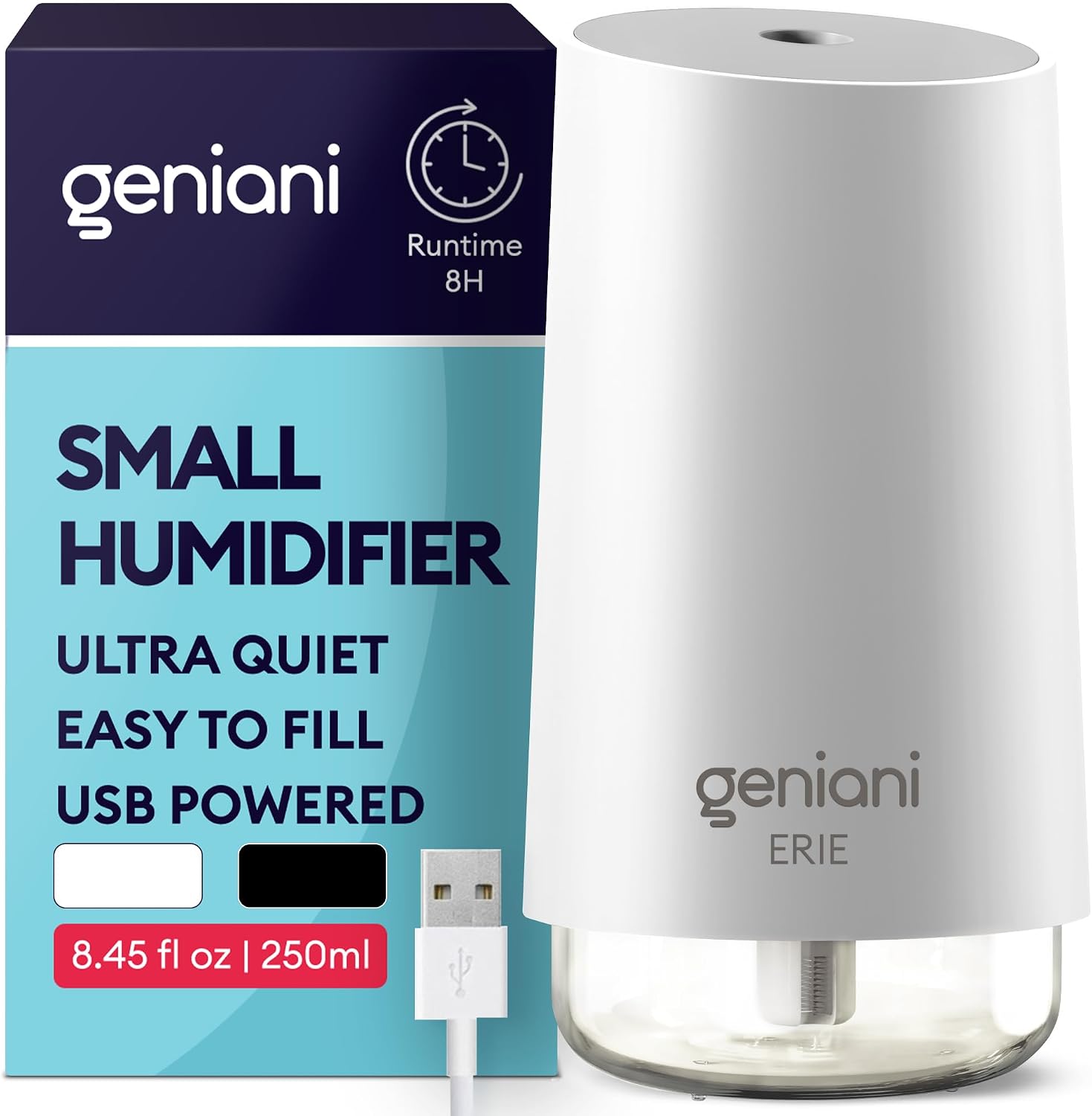 Portable cool mist humidifiers for bedroom & office - ultrasonic humidifier for home, baby, small room with auto shut off, 250ML easy to clean water tank