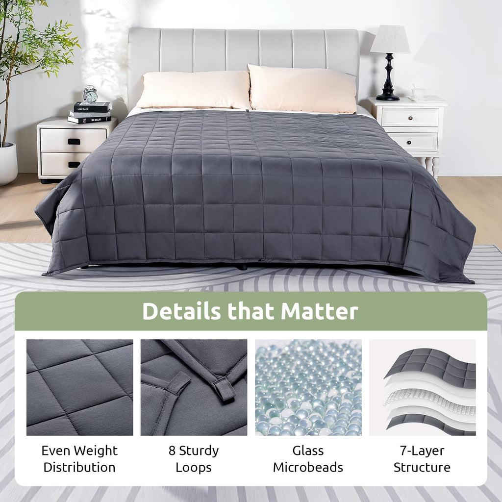 Cotton Weighted Blanket for Adults, Queen Size 60"x80" 15 lbs | Cooling, Breathable and Soft; Filled with Glass Beads; Washable; Heavy Throw for Calming, Sleep and Nap; Dark Grey - view 6
