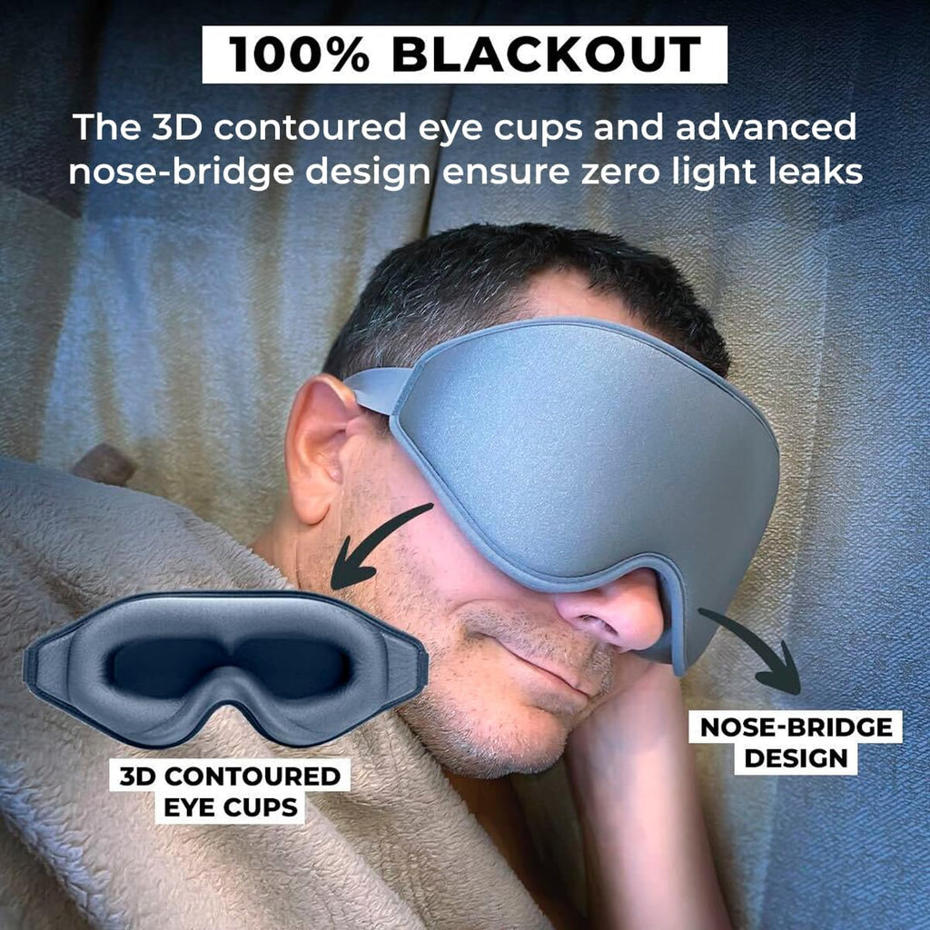 3D Travel & Home Sleep Mask|Ultra-Soft, 100% Light-Blocking Eye Mask for Deeper Sleep,Adjustable Strap with Nose Bridge Design|Perfect for Travel and Insomnia - view 2