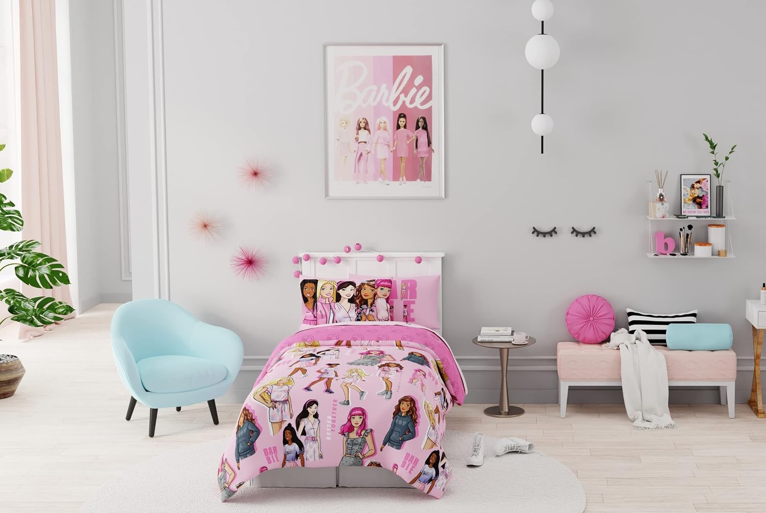 Barbie Barbiecore Bedding Super Soft Comforter and Sheet Set with Sham, 5 Piece Twin Size, College Dorm Essentials (Official Licensed Product) - view 5