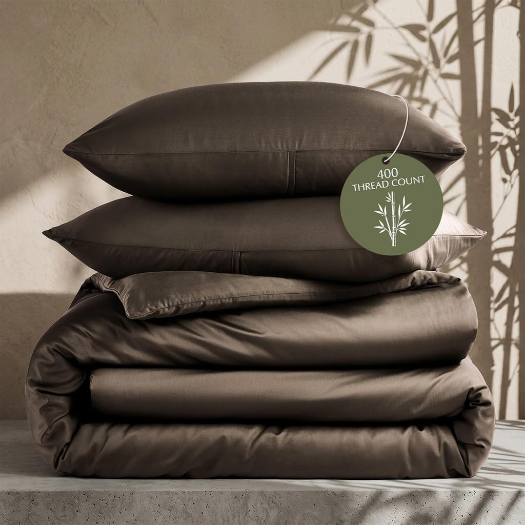 100% Rayon from Bamboo Duvet Cover Set, King Size, Dark Brown | 3-Piece 400TC Sateen Comforter Cover Bedding Set, Silky Soft, Cooling, Breathable for Hot Sleepers, 2 Pillow Shams, No Insert