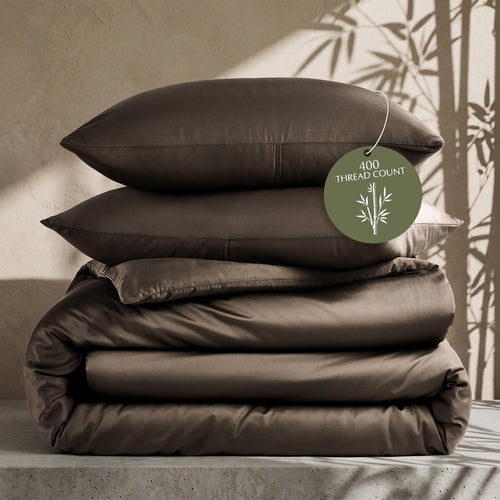 100% Rayon from Bamboo Duvet Cover Set, King Size, Dark Brown | 3-Piece 400TC Sateen Comforter Cover Bedding Set, Silky Soft, Cooling, Breathable for Hot Sleepers, 2 Pillow Shams, No Insert