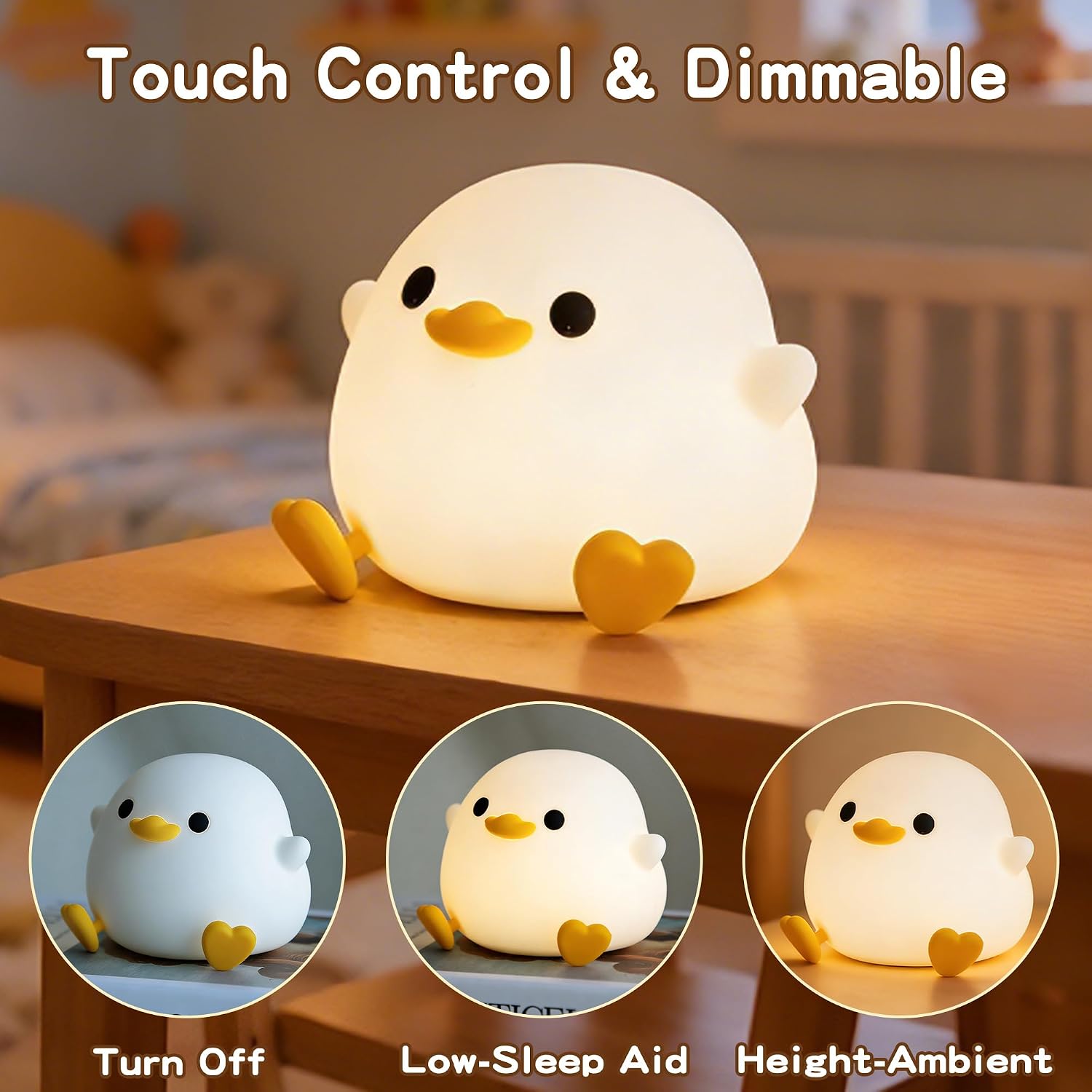 Night light, squishy silicone bedside light for baby nursery | BPA-free silicone, dimmable, 20min timer, rechargeable touch light, cute ducky lamp, boys girls room decor, gift for kids - view 4