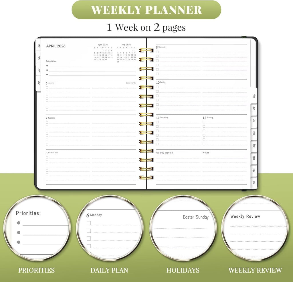 2026 Planner, A5 Weekly and Monthly Planners with Tabs, Spiral Bound Daily Calendar 2026 Planner, Agenda Organizers from Jan. to Dec., Hardcover Habit Tracker Journal 6.18" x 8.5"(Green Butterfly) - view 4