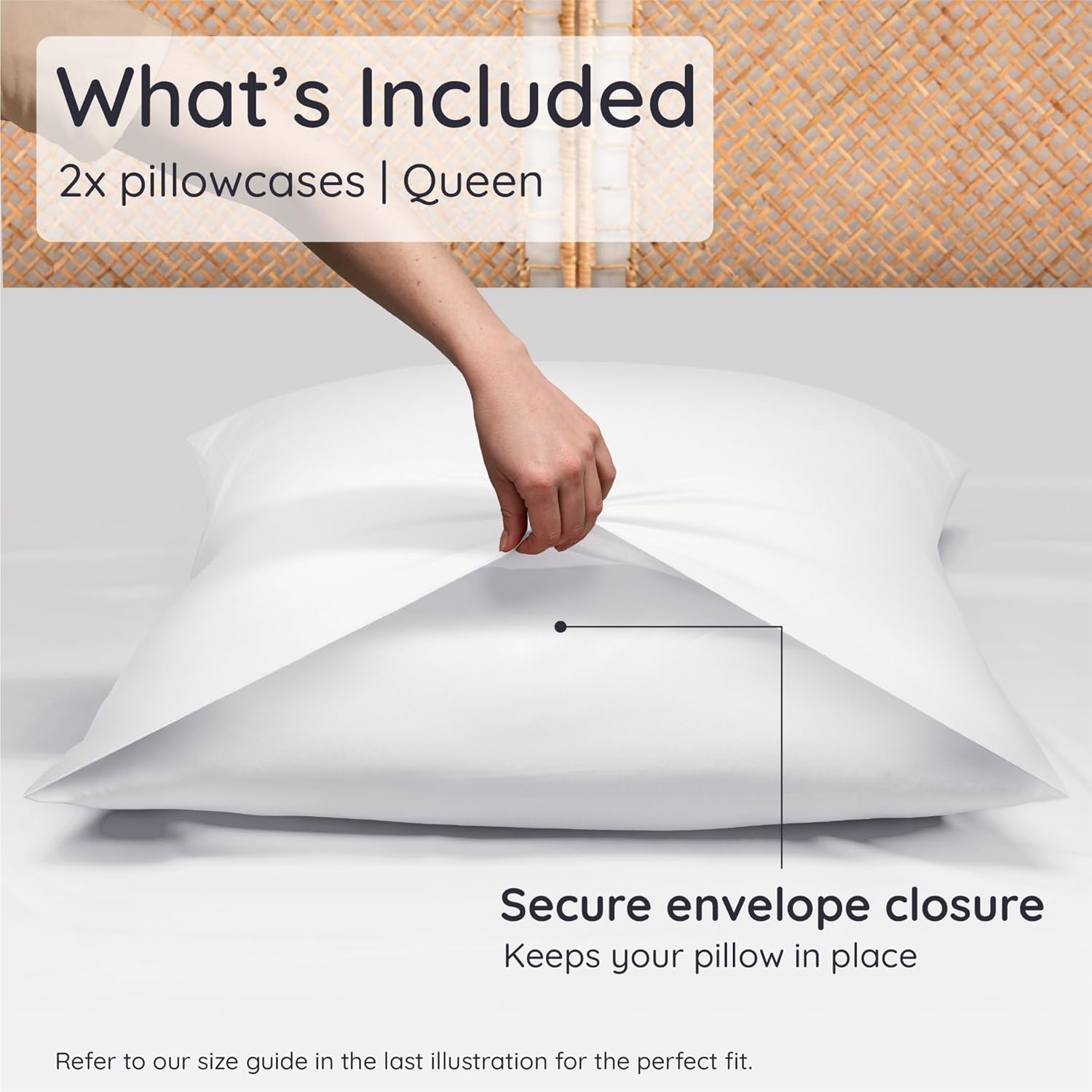 100% viscose derived from bamboo pillow case Queen size – set of 2 Queen cooling pillow cases for hot sleepers with envelope closure, anti acne pillow case, breathable & super soft (White) - view 2