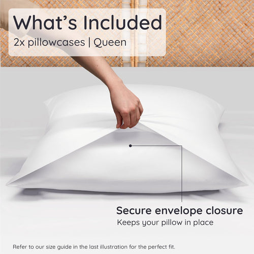 100% viscose derived from bamboo pillow case Queen size – set of 2 Queen cooling pillow cases for hot sleepers with envelope closure, anti acne pillow case, breathable & super soft (White) - view 2