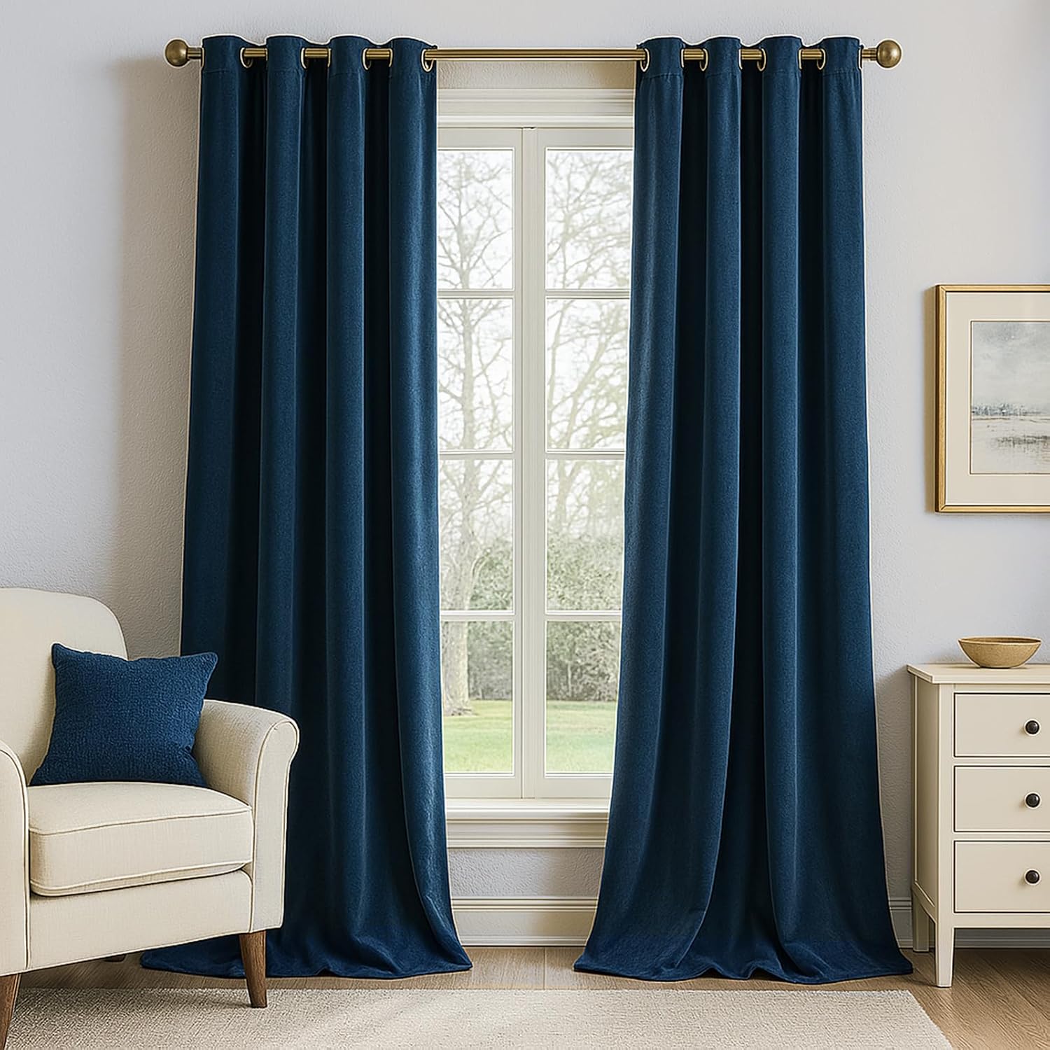 102 Inches Long Custom Blackout Velvet Curtains, Beige Cream Soundproofing Pleated Noise Cancelling Grommet Curtains,Viral Drapes 2 Panels for Living Room Bedroom - view 2