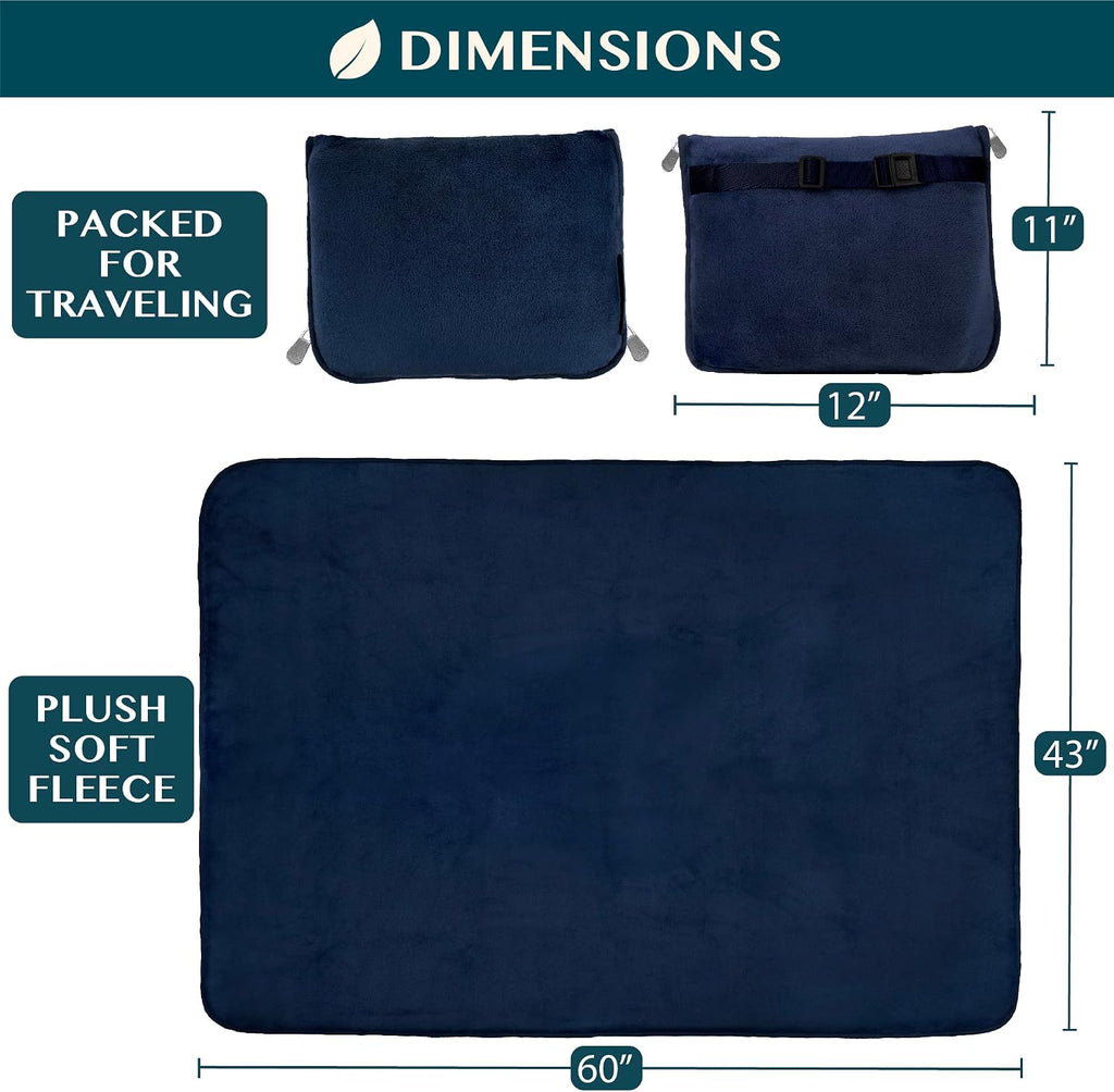 Travel Blanket Pillow, Soft Airplane Blanket 2-IN-1 Combo Set, Plane Blanket Compact Packable, Flight Essentials Car Pillow, Travelers Gifts Accessories Luggage Backpack Strap, 60x43 Navy Blue - view 6