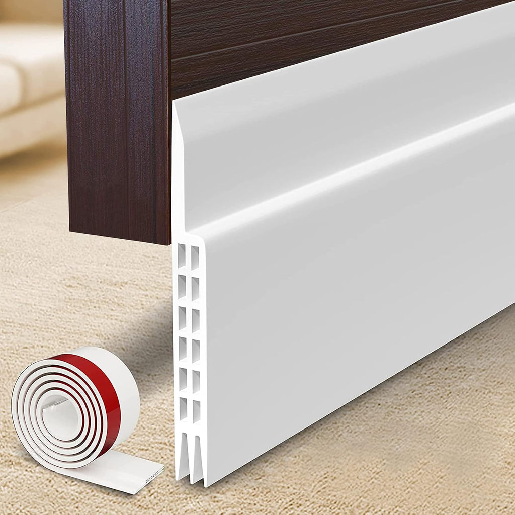 Huge gap door draft stopper, 3.4" W widened door sweep seal gap up to 1.8" for interior & exterior doors - keeping draft, noise, dust and unwanted animals out, 3.4" W x 39" L, white