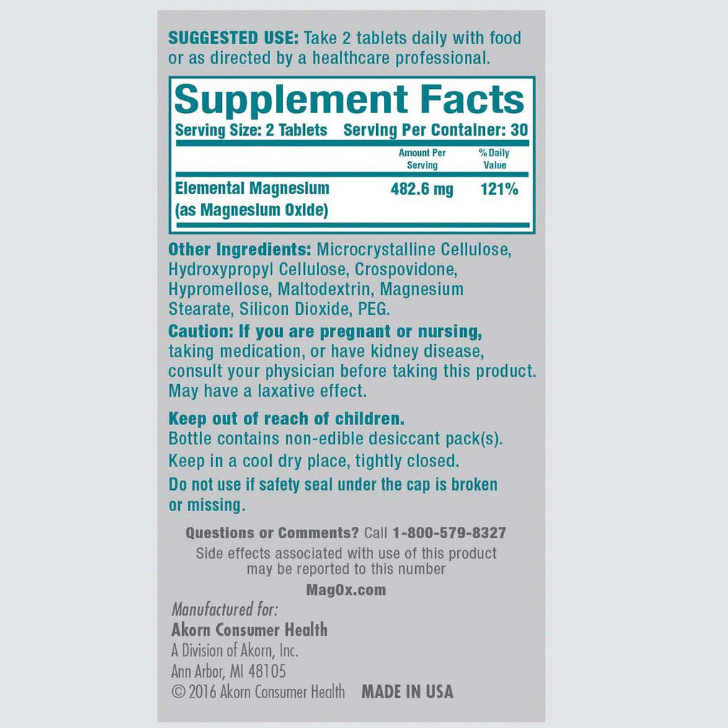 High potency magnesium supplement, tablets, 120 count, pack of 2, pharmaceutical grade magnesium oxide, 482 mg per dose - view 2