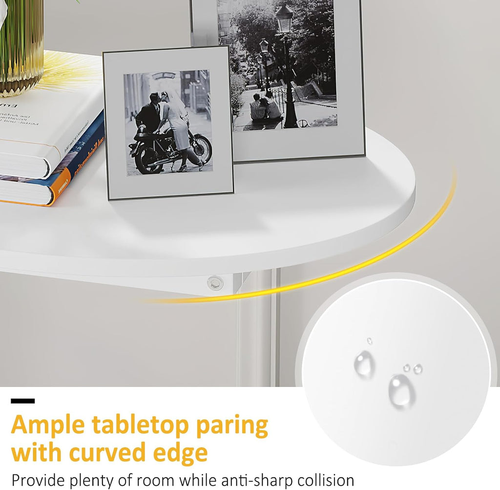Small Side Table End Table, C Shaped Oval Coffee Table, Wooden TV Tray for Living Room, Bedroom, Couch, Small Spaces (White) - view 6